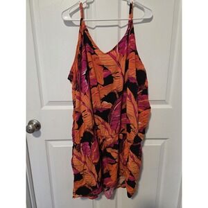 OLD NAVY Womens 4X Plus Size Orange Pink Black Tropical Leaf Print Romper